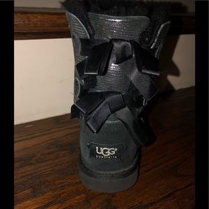 Girls UGG Black/Silver Sparkle Bailey Bow Boots